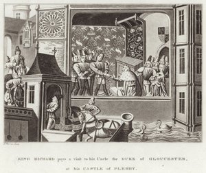 Richárd király meglátogatja nagybátyját, Gloucester hercegét Pleshy kastélyában alkotó: English School