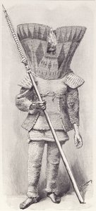 Kingsmill Islander teljes páncélban, az Emberiség története, 1. kötetből, Friedrich Ratzel professzor, 1896 alkotó: English School