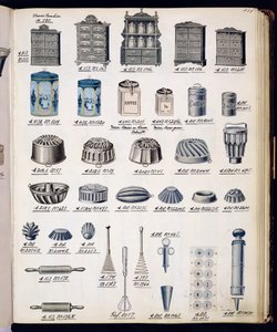 Konyhai tárolók és edények a hazai áruk és szerelvények kereskedelmi katalógusából, 1890-1910 alkotó: English School