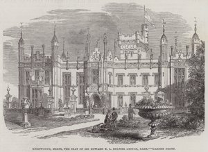 Knebworth, Herts, Sir Edward E L Bulwer Lytton székhelye, Baronet, Garden Front (metszet) alkotó: English School