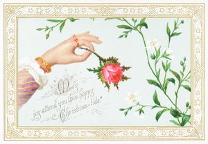 Női kezében Rose, karácsonyi kártya alkotó: English School