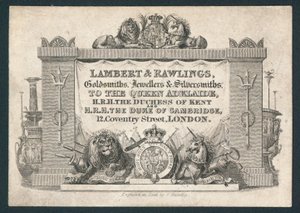Lambert & Rawlings, ötvösök, ékszerészek és ezüstművesek, kártya alkotó: English School