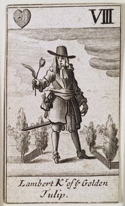 Lambert Simnel, az Arany Tulipán lovagja egy játékkártyakészletből alkotó: English School