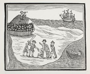 A Mutinous Crew partraszállása a szigeten, illusztráció a Chap-books of the Eighteenth Century-ből, John Ashton, pub. 1882 alkotó: English School