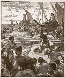A rómaiak partraszállása Kent partjainál, illusztráció a Cassells Illustrated History of Englandből (szépia fotó) alkotó: English School