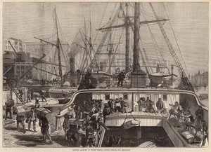Narancs leszállítása a Fresh Wharfban, a London Bridge-en karácsonyra alkotó: English School