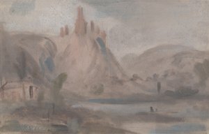 Táj egy dombon álló várral, amelyet korábban J.M.W.-nek tulajdonítottak. Turner (1775-1851) és Peter de Wint (1784-1849) is (olaj, papír) alkotó: English School