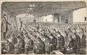 Nagy Oakum-szoba (a Silent System alatt) a Middlesex House of Correction-ban, Coldbath Fields, illusztráció a londoni bűnügyi börtönökből és jelenetek a börtönéletből Henry Mayhew és Johntól alkotó: English School