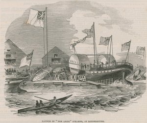 Az Ariel gőzhajó felbocsátása Rotherhithe-ben alkotó: English School