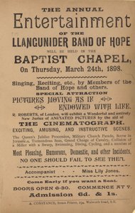 A Llangunider Band of Hope éves szórakozását hirdető szórólap alkotó: English School