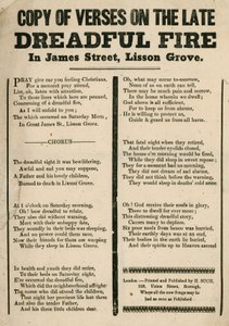 Szórólap a londoni Lisson Grove-i James Street-i tűzről szóló verssel alkotó: English School