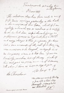 II. Károly levele Lord Clarendon kancellárnak, 1662. június 7-én alkotó: English School