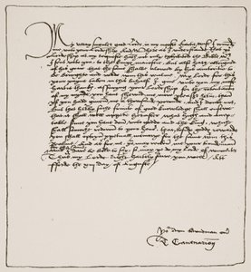 Cranmer levele Cromwellnek, amelyben megköszöni neki, hogy megszerezte a Kings felhatalmazást az 1537-es Matthews English Bible számára a The Church of England: A History for the People-től, H.D.M. Spence-Jones, kocsma. c.191 alkotó: English School