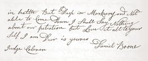 Daniel Boone levele John Cobren bírónak, eredeti dátuma 1809. október 5. (lásd még: 619583) alkotó: English School