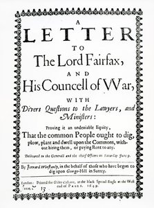 Gerrard Winstanley (kb. 1609-60) levele Lord Fairfaxnak a Surrey állambeli St. George Hill-i Diggerek nevében, 1649-ben nyomtatva alkotó: English School