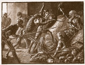 Llewelyns utolsó meccse, illusztráció a Cassells Illustrated History of Englandből (szépia fotó) alkotó: English School