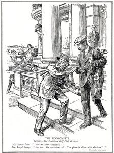 Lloyd George-nak és Bonar Lawnak a Coalition Golf Clubban, akik félnek az Anti-Waste ligától, le kell mondaniuk a caddie-k luxusáról. 1920 decembere alkotó: English School