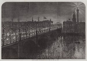 A London Bridge kivilágítása a 10. Inst éjszakáján (metszet) alkotó: English School