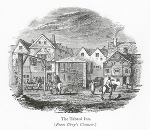 Londoni klubok: The Tabard Inn (metszet) alkotó: English School