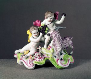 Longton Hall csoport, két putti kecskével, 1755 körül (porcelán)