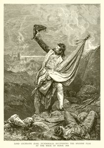 Lord Cochrane (Earl Dundonald) visszaszerzi a spanyol zászlót Rosas ostrománál, 1808 alkotó: English School
