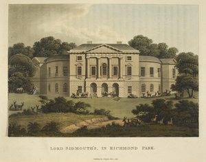 Lord Sidmouth a Richmond Parkban, a "Fragments on the Theory and Practice of Landscape Gardening, beleértve néhány megjegyzést a görög és gótikus építészetről, Humphry Repton segítségével" című könyvéből. alkotó: English School
