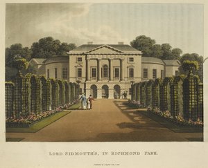 Lord Sidmouth a Richmond Parkban, a "Fragments on the Theory and Practice of Landscape Gardening, beleértve néhány megjegyzést a görög és gótikus építészetről, Humphry Repton segítségével" című könyvéből. alkotó: English School