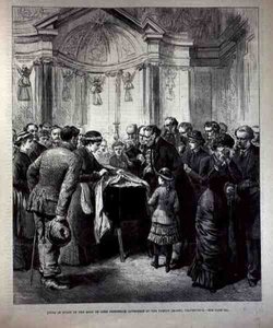 Államban fekszik Lord Frederick Cavendish (1836-82) teste a Chatsworth-i Family Chapel-ben, a The Illustrated London Newsból, 1882. május 20. alkotó: English School