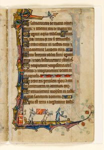 MS 1-2005, fol. 152r: Nyúl temetési körmenet, szélső díszítés a Macclesfield Zsoltárból, Sarum használata, East Anglia, 1330 körül alkotó: English School
