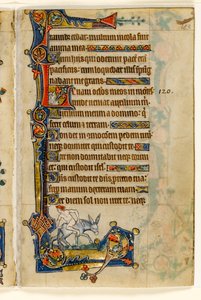 MS 1-2005, fol. 183r: Egy hátrafelé lovagló férfi, marginális díszítés a Macclesfield Zsoltárból, Sarum használata, East Anglia, 1330 körül alkotó: English School