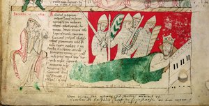 MS CCC 157 p.382 Az I. Henrik király által 1130-ban Normandiában álmodott látomások, amelyeket 1140 körül Worcesteri János illesztett be a Worcesteri Firenze (megh. 1118) által 1130-40 körül megkezdett krónikába (pergamen) (95503 részlete). alkotó: English School