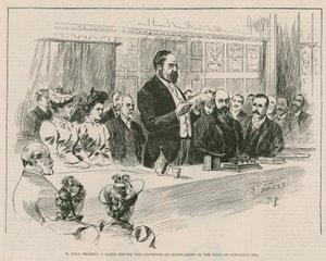Emile Zola egy újságot olvas az Institute of Journalists előtt a londoni Lincolns Inn halljában alkotó: English School
