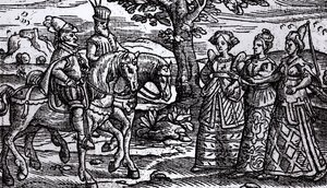 Macbeth, Banquo és a három boszorkány, The Historie of Scotlande, 1577, alkotó: English School