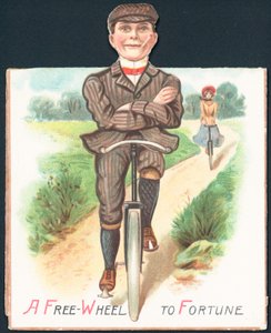 Férfi és hölgy kerékpározás le country lane, kártya alkotó: English School