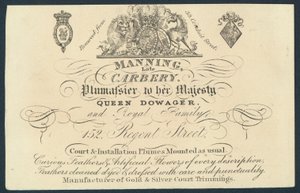 Manning, néhai Carnery, plumassier, kereskedelmi kártya alkotó: English School
