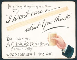 Mans kezében üveg, karácsonyi kártya alkotó: English School