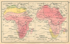 Térkép: Afrika, január hőmérséklet, július hőmérséklet (színes litho) alkotó: English School