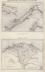 Térkép: Alexandria partvidékének és környékének térképe; Alsó-Egyiptom (színes litográfia). alkotó: English School