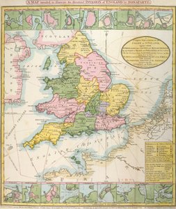 Nagy-Britannia térképe, Napóleon Bonaparte (1769-1821) fenyegetett inváziója 1803-ban (színes litó) alkotó: English School