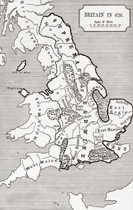 Nagy-Britannia térképe 626-ban, a Northumbriai Királyság 588-tól 685-ig, J. R. Green „A Short History of the English People” című könyvében, 1893-ban.