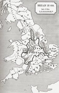 Nagy-Britannia 640-es térképe, a Northumbriai Királyságból J. R. Green „A Short History of the English People” című művéből, 1893-ban