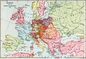Európa térképe a luneville-i béke után, 1801, J. R. Green „Az angol nép rövid története” című művéből, 1893-ban