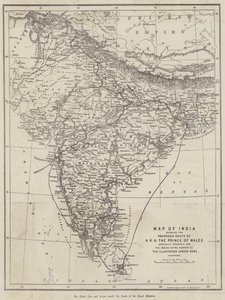 India térképe, amelyen a HRH, a walesi herceg javasolt útvonala látható (metszet) alkotó: English School