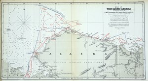 Amerika nyugati sarkvidéki térképe, amelyen a HMS Enterprise és az Investigator nyomai láthatók 1850-1854 között alkotó: English School