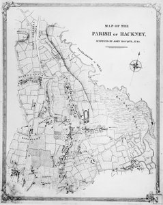 Hackney plébánia térképe, amelyet John Rocque (kb. 1709-1762) mért fel, 1745