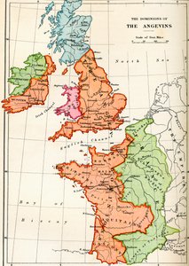 Az 1170 körüli Angevins uradalmak térképe, J. R. Green „A Short History of the English People” című könyvéből, 1893-ban