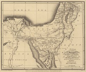 Az izraeliták útjának és táborozásának térképe Egyiptomból Kánaánba, a sivatagon keresztül (metszet) alkotó: English School