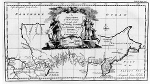 Vitus Bering (1681-1741) által Szibérián át Kamcsatkáig megtett útvonal térképe a Navigantium atque Itinerantium Bibliotheca-tól, 1744-ben megjelent