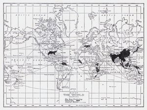 A rizstermelő országokat ábrázoló világtérkép (litho) alkotó: English School