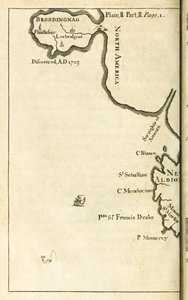 A térképen Brobdingnag helye látható az Utazások a világ számos távoli nemzetébe című könyvének első kiadásából, amely jobban ismert Gullivers Travels néven, Jonathan Swifttől alkotó: English School